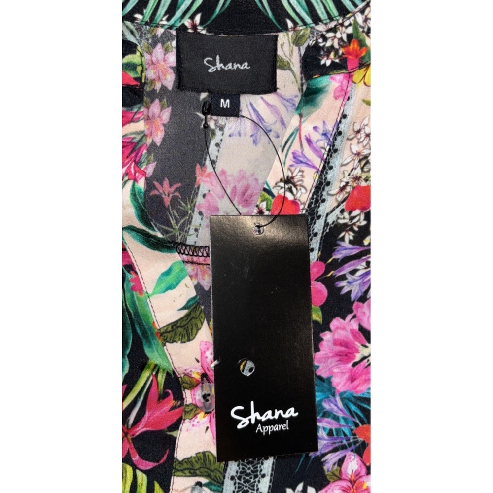 NEW Shana Apparel Floral Tunic Size M Multi Color Long Sleeve Button Boho Hippie - Picture 3 of 12